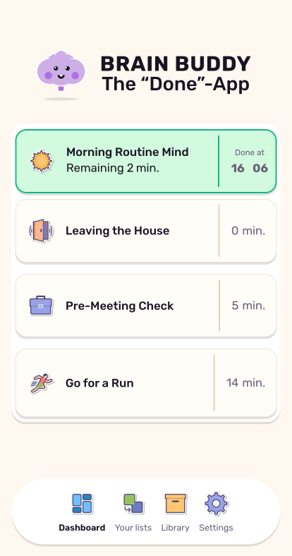 Noggi dashboard listing your routines with their time budgets